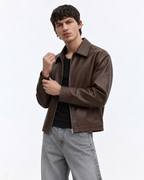 Unisex Brown Boxy Cropped Leather Jacket | Premium Gen-Z Streetwear - Streetbred