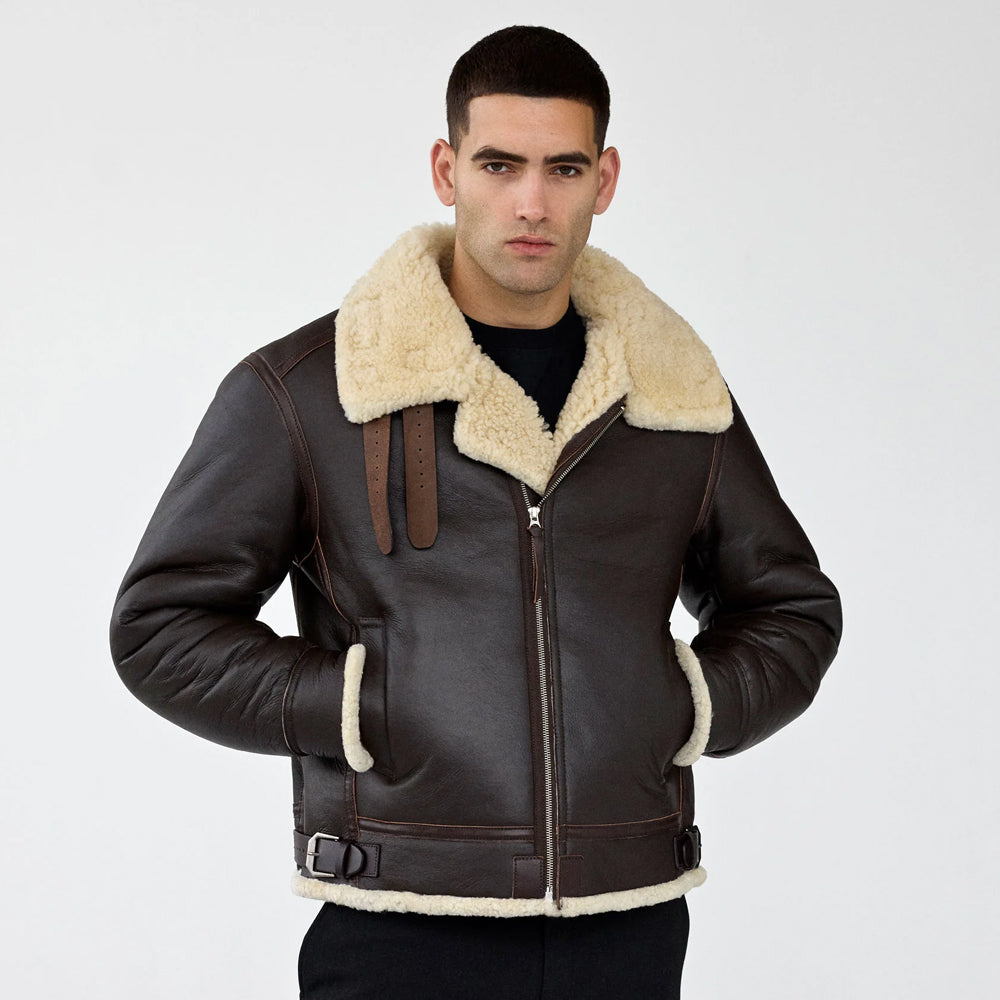 Men's Dark Brown B-3 Shearling Aviator Jacket