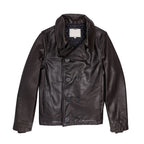 Men's Dark Brown Leather Pea Coat Bomber Jacket