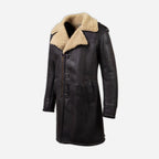Men's Dark Brown Notch Collar Shearling Officer Coat