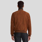 Men's Dark Brown Suede Leather Bomber Jacket