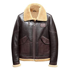 Men's Dark Espresso Lambskin Shearling Aviator Flight Coat with Angled Cargo Pockets