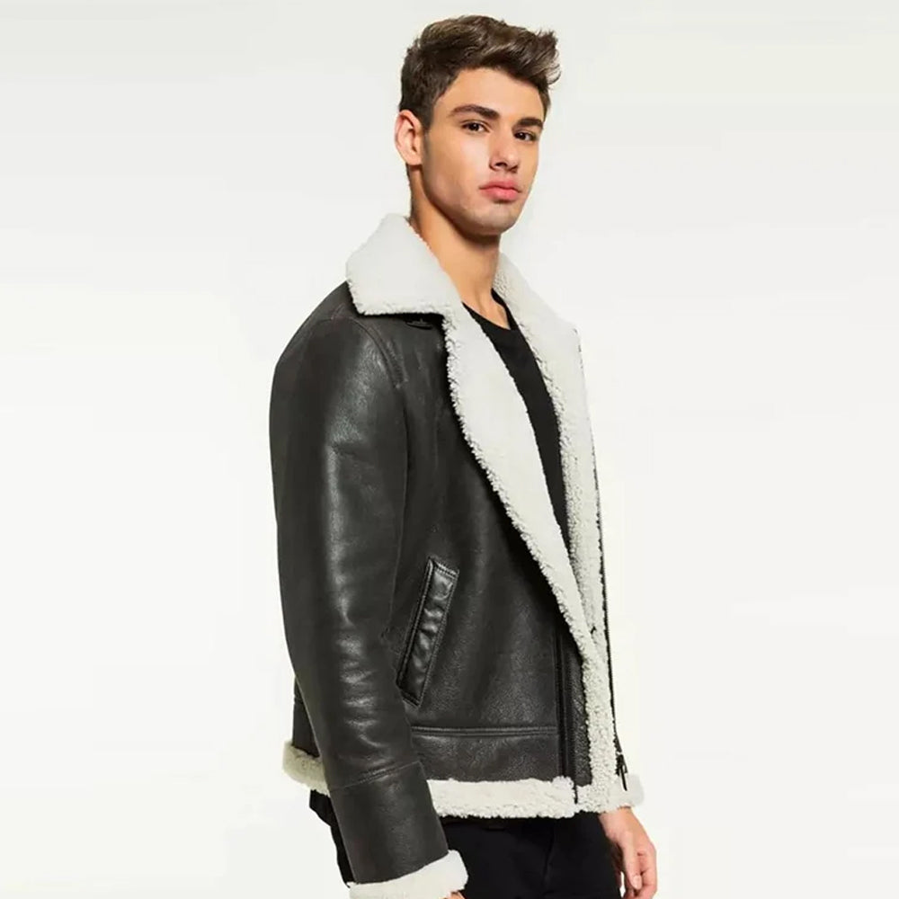 Men’s Charcoal Shearling Aviator Jacket