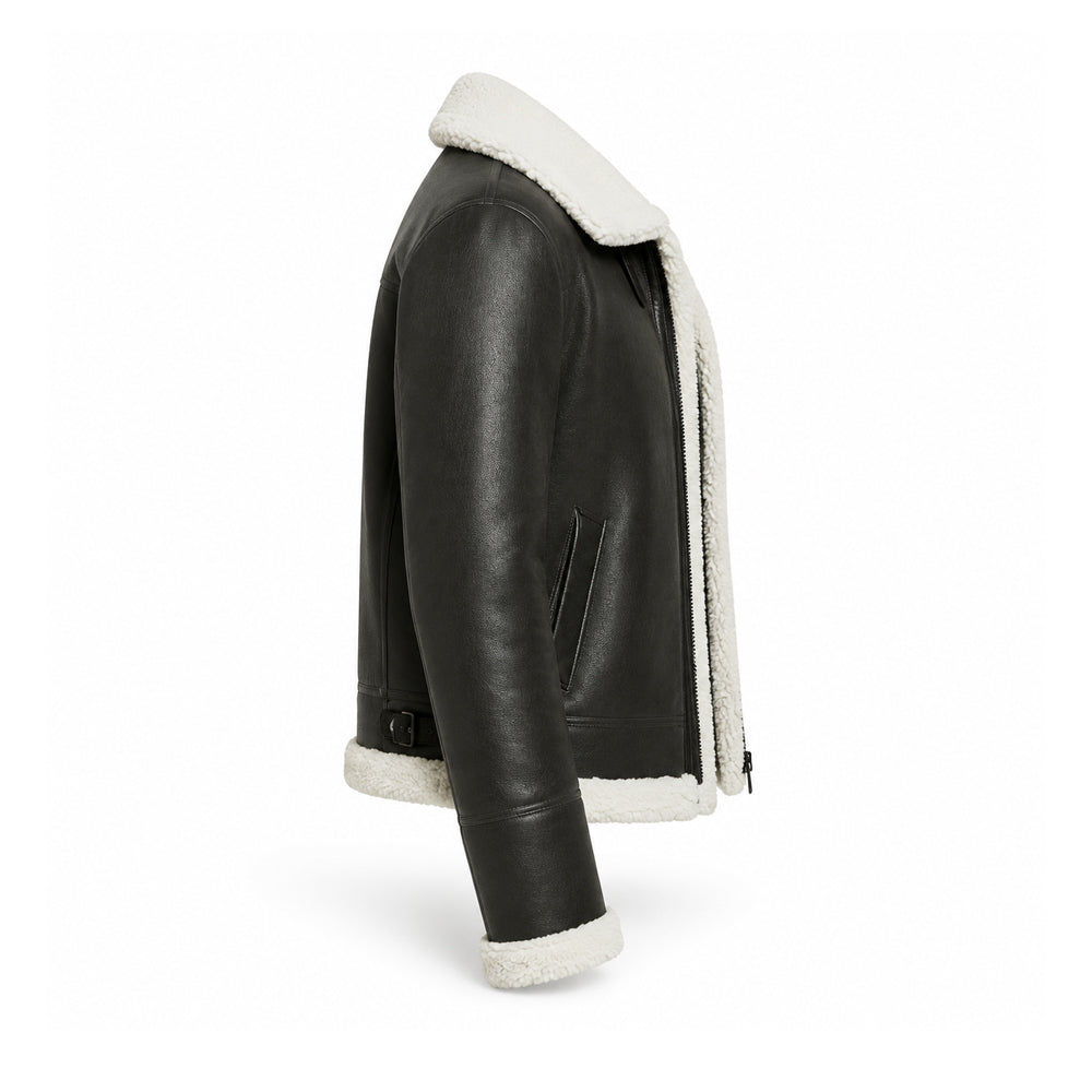 Men’s Charcoal Shearling Aviator Jacket