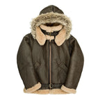 Men's Hooded B-3 Dark Brown Shearling Aviator Jacket