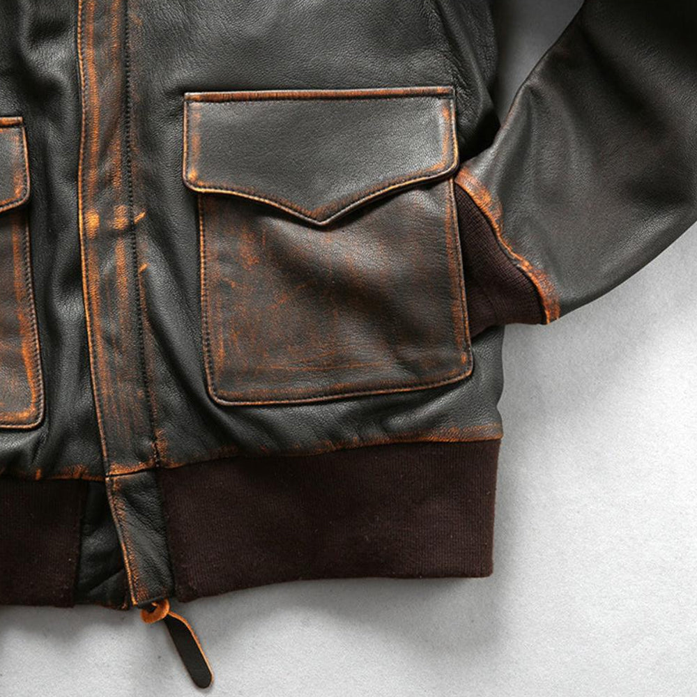 Men's Washed Goatskin Tea-Core A-2 Aviator Flight Jacket