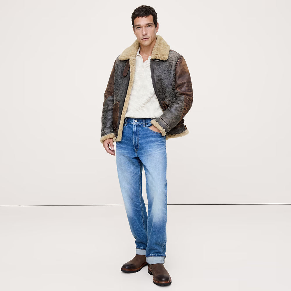 Distressed Crackled B-3 Flight Jacket in Vintage Brown Leather