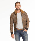 Men Brown Pilot Military G-1 Airforce Fur Collar Bomber Leather Jacket