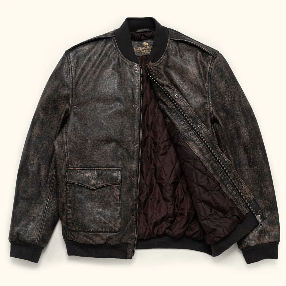 Men's Distressed Leather Bomber Jacket – Brown Aviator Style