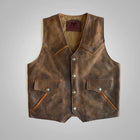 Men's Distressed Brown Western Cowboy Leather Vest | Outlaw Frontier Biker Waistcoat
