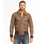 Men Brown Pilot Military G-1 Airforce Fur Collar Bomber Leather Jacket