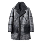 Men's Distressed Grey Lambskin Shearling Trench Coat
