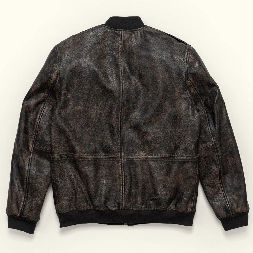 Men's Distressed Leather Bomber Jacket – Brown Aviator Style