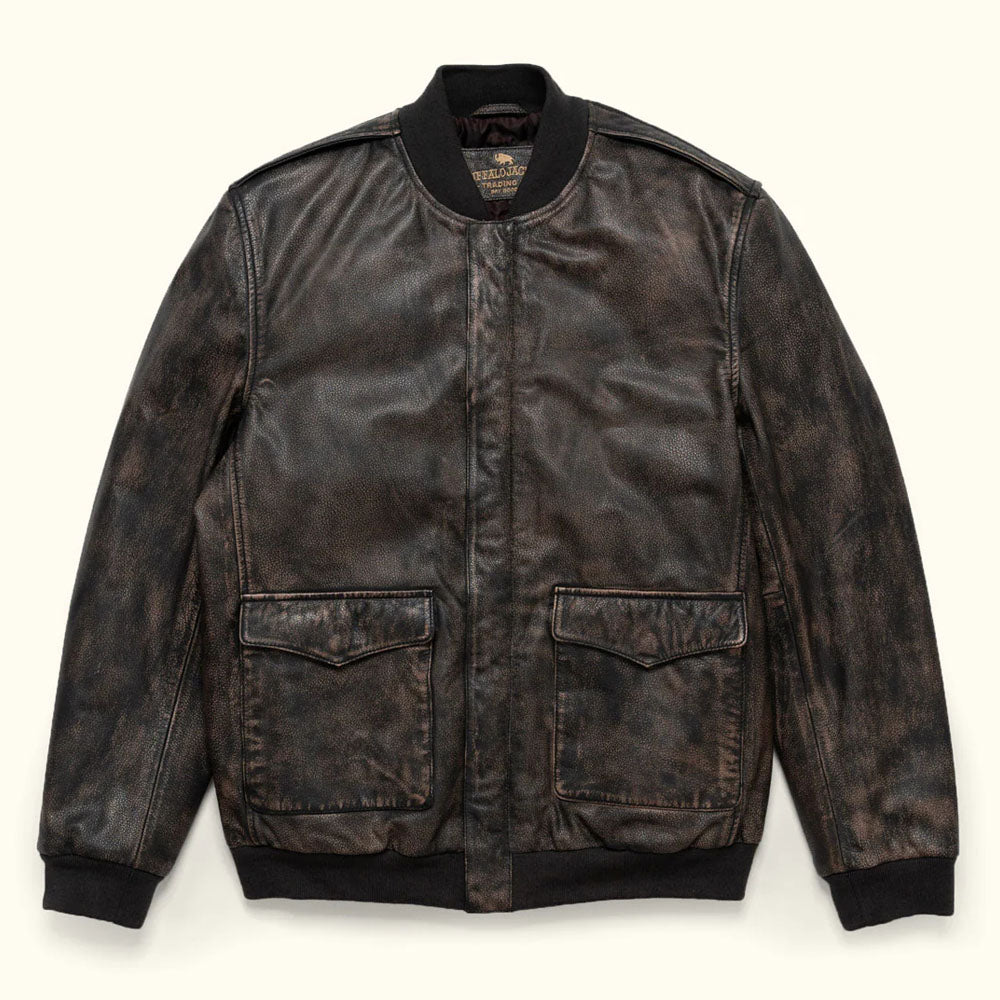 Men's Distressed Leather Bomber Jacket – Brown Aviator Style