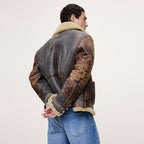 Distressed Crackled B-3 Flight Jacket in Vintage Brown Leather