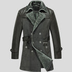 Mens Classics Double Breasted Shearling Sheepskin Leather Pea Coats