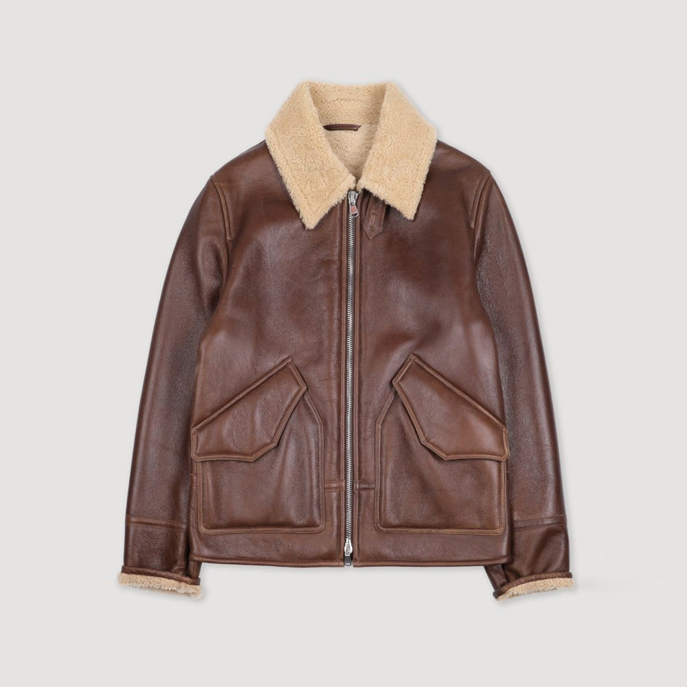 Men's Espresso Brown Double-Face Shearling Aviator Flight Jacket