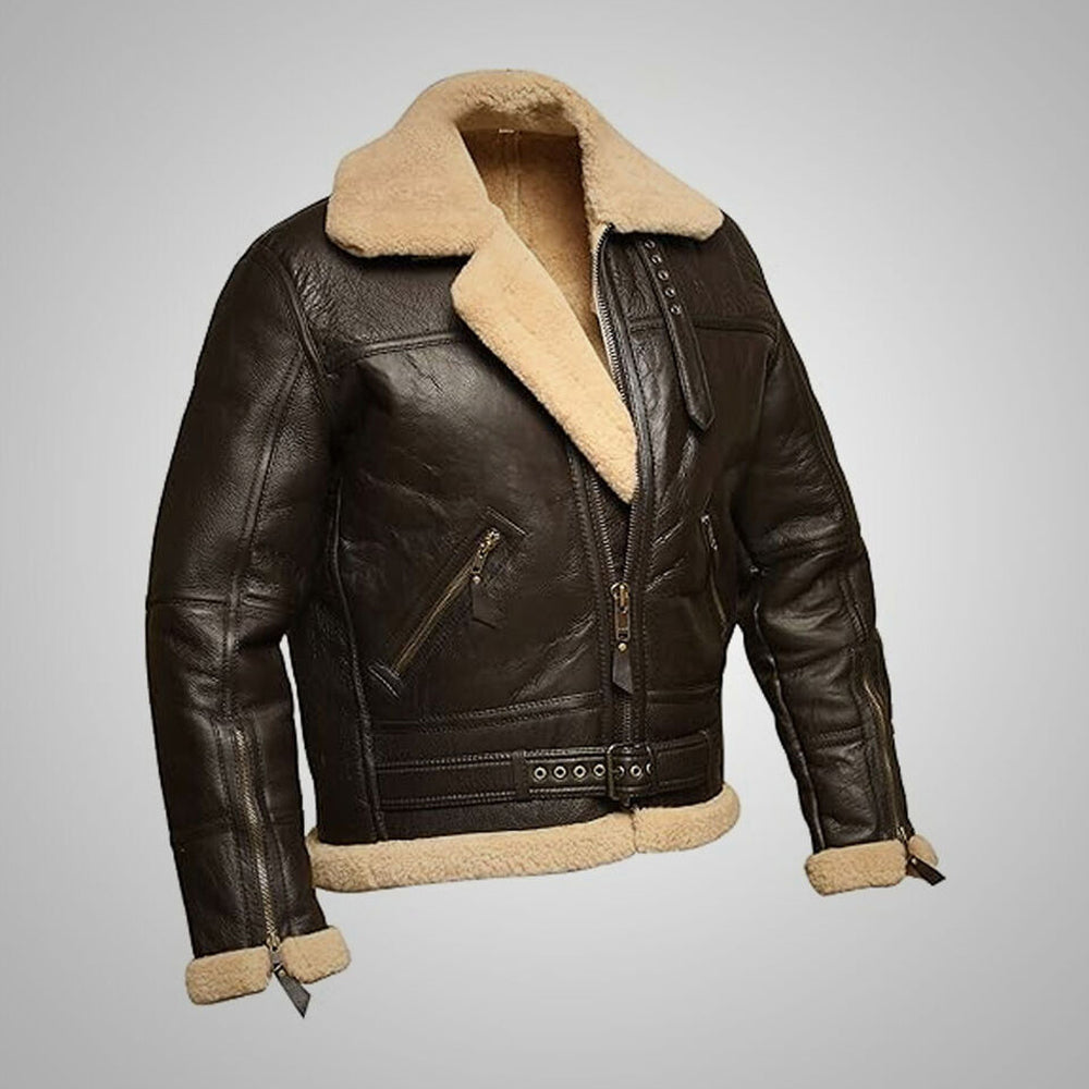 B-3 Aviator Shearling Leather Jacket – Dark Chocolate Belted