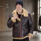 Men's Espresso Brown B-3 Bomber Jacket with Rust Contrast Piping
