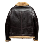 Men's Dark Espresso Lambskin Shearling Aviator Flight Coat with Angled Cargo Pockets