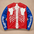 Bone Riot Men’s Red Skeleton Leather Biker Jacket