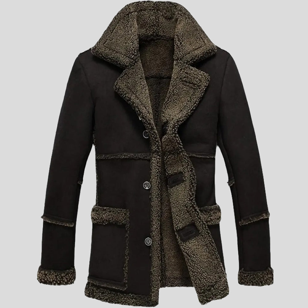 Men's Fur Black Reacher Style Sheepskin Coat