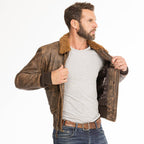 Men Brown Pilot Military G-1 Airforce Fur Collar Bomber Leather Jacket