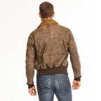 Men Brown Pilot Military G-1 Airforce Fur Collar Bomber Leather Jacket