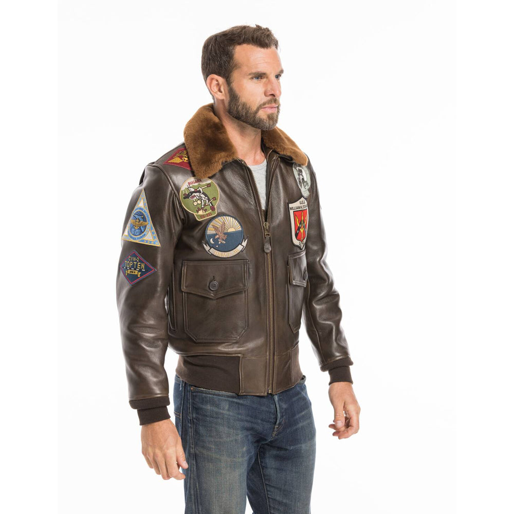 Men's Top Gun G-1 Cowhide Flight Jacket with Patches