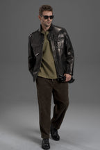 Men's 100% Goatskin Quilted Bomber Leather Motorcycle Jacket