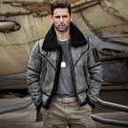 Men’s Grey Distressed B3 Shearling Aviator Jacket