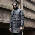Men's Distressed Grey Lambskin Shearling Trench Coat