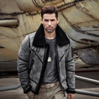 Men’s Grey Distressed B3 Shearling Aviator Jacket