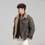 Men's Grey Shearling Jacket - Trucker Style