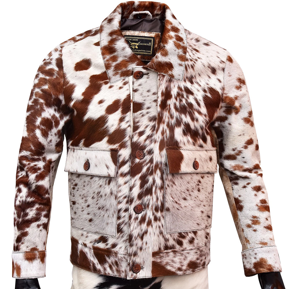 Men’s Brown & White Hair-On Cowhide Chore Jacket