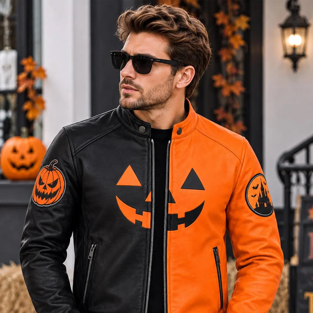 Split Harvest Men’s Pumpkin Cafe Racer Leather Jacket