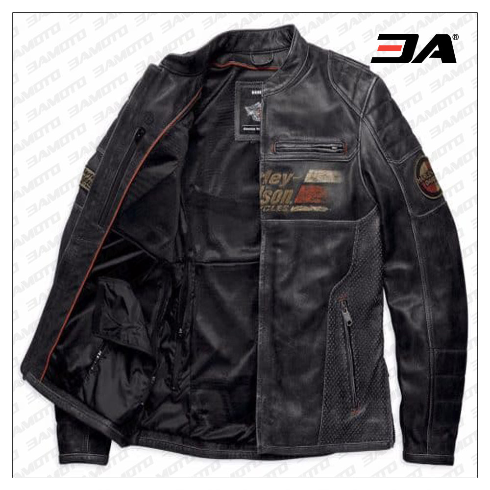 Men’s Harley Davidson Astor Patches Distressed Leather Jacket