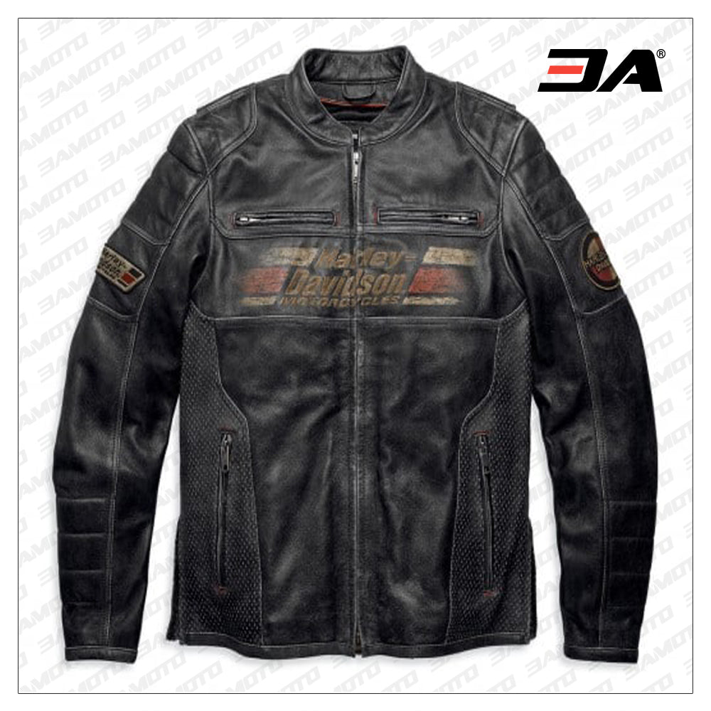 Men’s Harley Davidson Astor Patches Distressed Leather Jacket