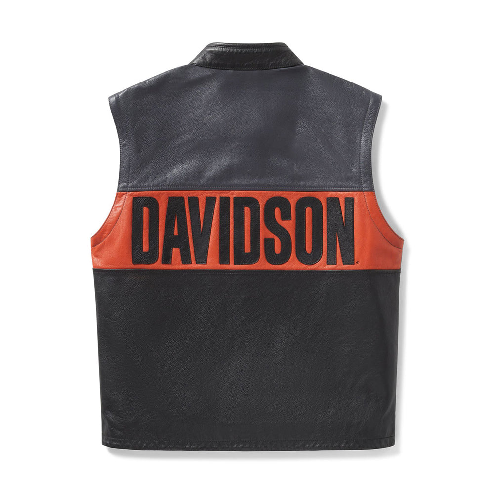 Men's Harley-Davidson Block Font Colorblock Orange Panel Leather Vest