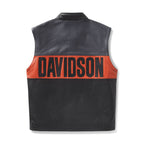 Men's Harley-Davidson Block Font Colorblock Orange Panel Leather Vest