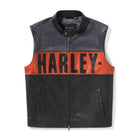 Men's Harley-Davidson Block Font Colorblock Orange Panel Leather Vest