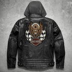 Men's Harley Davidson Distressed Slim Fit Motorcycle Biker Leather Jacket in Black