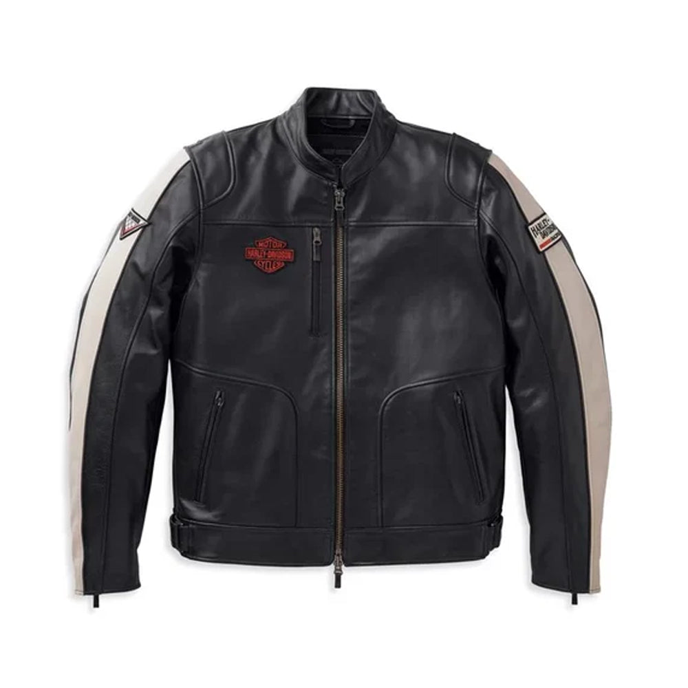Men’s Harley-Davidson Racing Limited Edition Leather Riding Jacket – Premium Black & White Biker Coat