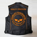 Men's Harley-Davidson Willie G Skull Black Leather Vest with Orange Piping