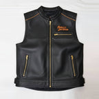 Men's Harley-Davidson Willie G Skull Black Leather Vest with Orange Piping