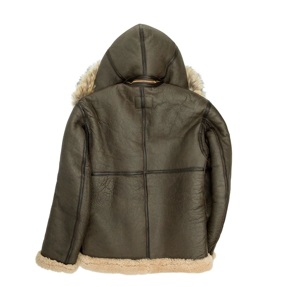 Men's Hooded B-3 Dark Brown Shearling Aviator Jacket
