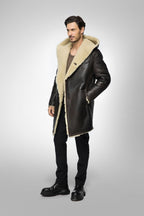Men's Black Hooded Sheepskin Shearling Leather Coat - Luxurious & Warm