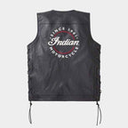 Men's Black Genuine Cowhide Leather Indian Motorcycle Vest with Vintage Western Biker Style