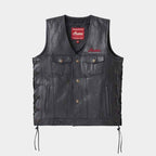 Men's Black Genuine Cowhide Leather Indian Motorcycle Vest with Vintage Western Biker Style
