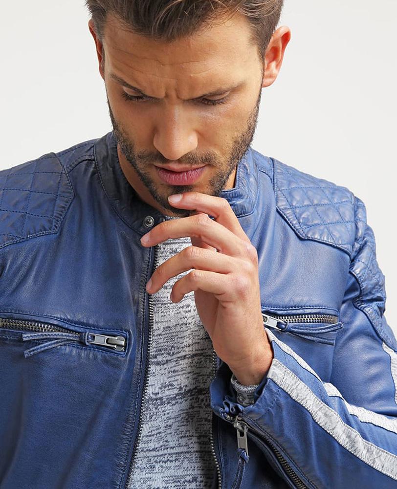 Ivor Blue Quilted Leather Jacket